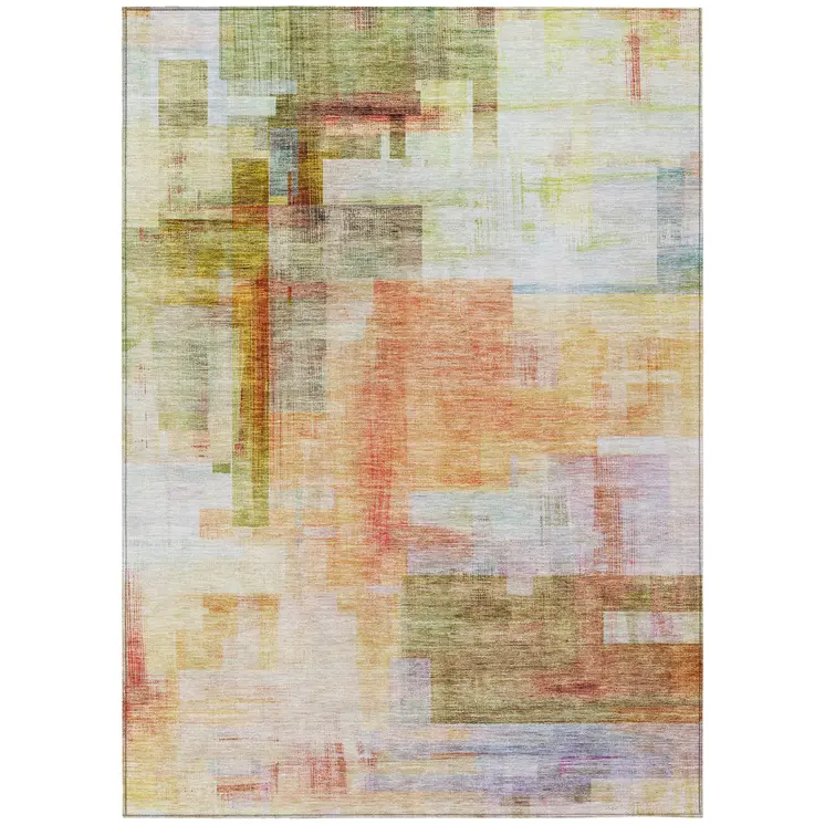 3' X 5' Coral Blue And Green Abstract Washable Indoor Outdoor Area Rug