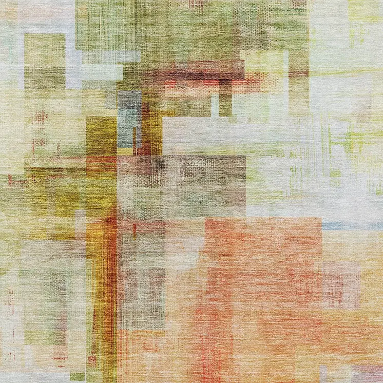 3' X 5' Coral Blue And Green Abstract Washable Indoor Outdoor Area Rug