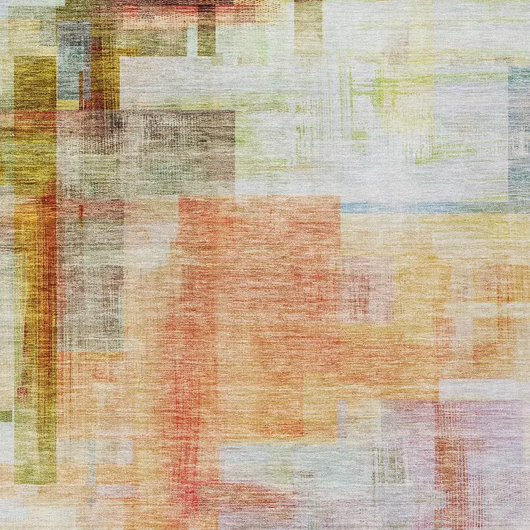 5' X 8' Coral Blue And Green Abstract Washable Indoor Outdoor Area Rug