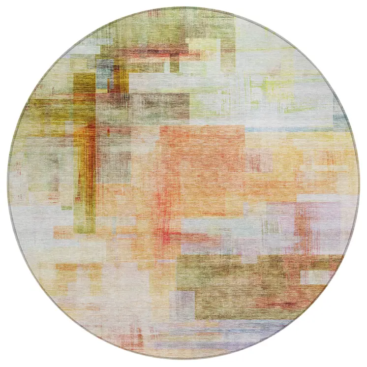 8' Coral Blue And Green Round Abstract Washable Indoor Outdoor Area Rug