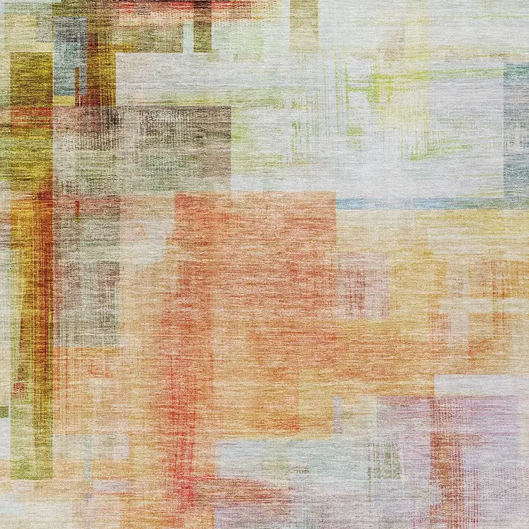 8' X 10' Coral Blue And Green Abstract Washable Indoor Outdoor Area Rug