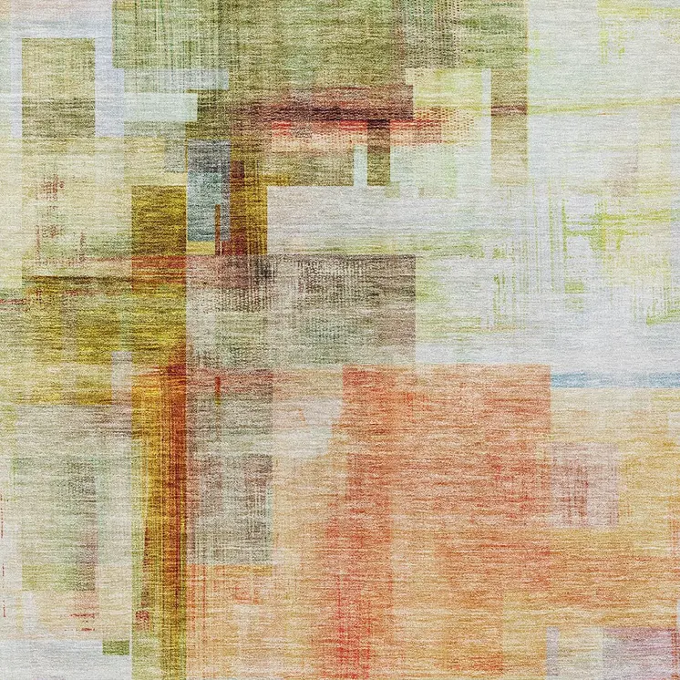 9' X 12' Coral Blue And Green Abstract Washable Indoor Outdoor Area Rug