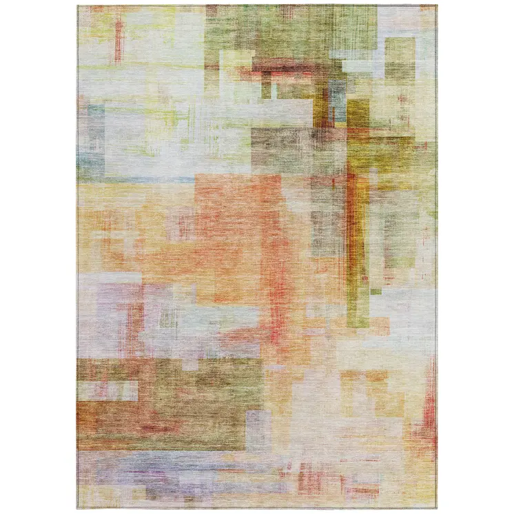 10' X 14' Coral Blue And Green Abstract Washable Indoor Outdoor Area Rug