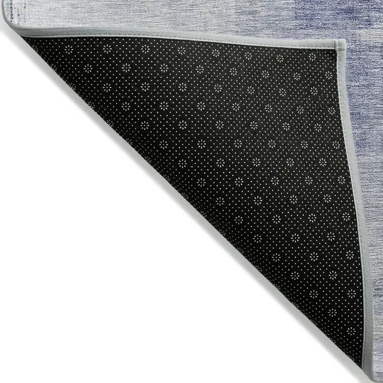3' X 5' Denim Blue And Ivory Abstract Washable Indoor Outdoor Area Rug
