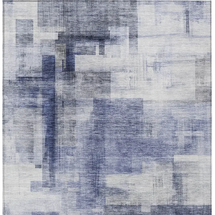 3' X 5' Denim Blue And Ivory Abstract Washable Indoor Outdoor Area Rug