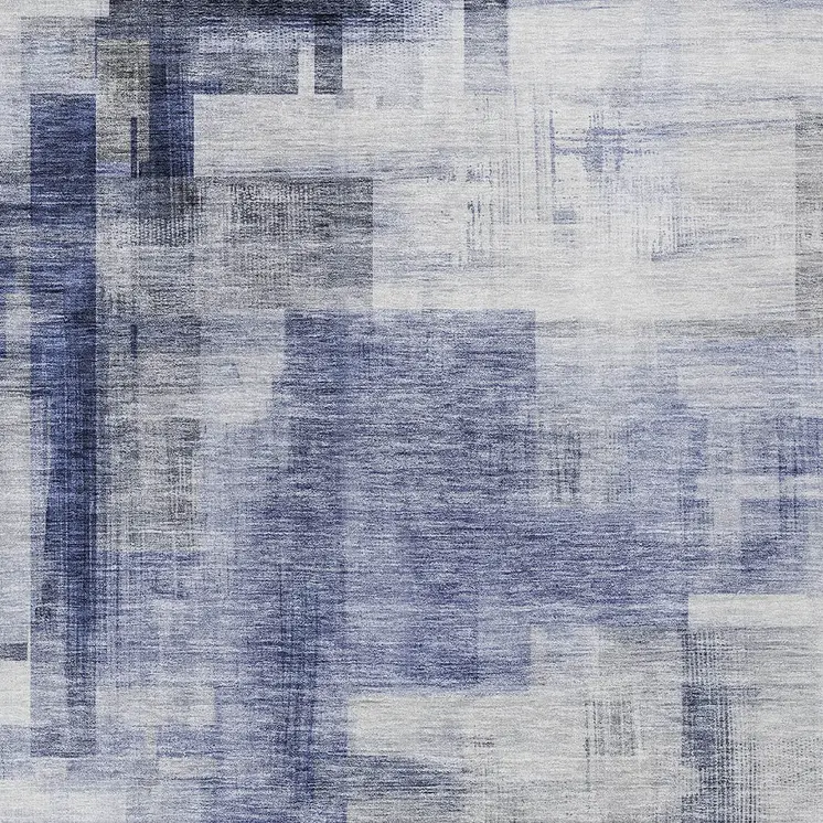 5' X 8' Denim Blue And Ivory Abstract Washable Indoor Outdoor Area Rug