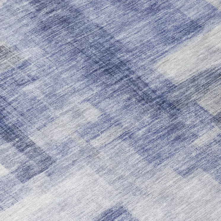 8' Denim Blue And Ivory Round Abstract Washable Indoor Outdoor Area Rug