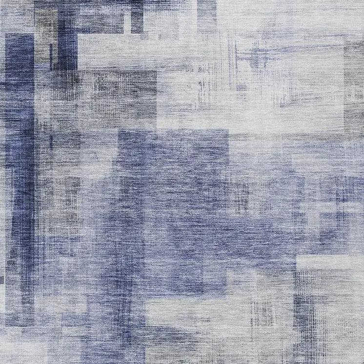 9' X 12' Denim Blue And Ivory Abstract Washable Indoor Outdoor Area Rug