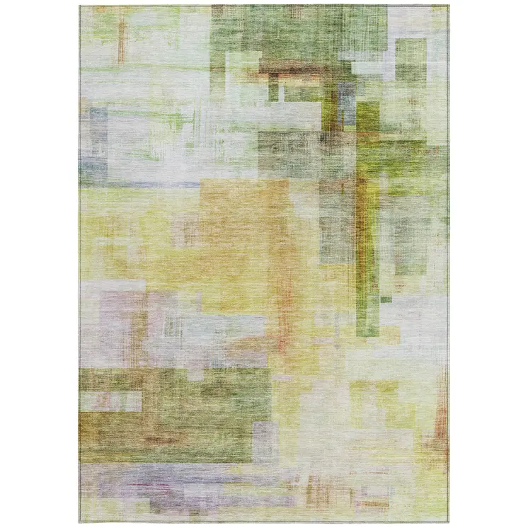 5' X 8' Green Yellow And Purple Abstract Washable Indoor Outdoor Area Rug