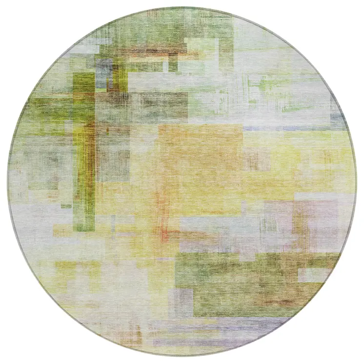 8' Green Yellow And Purple Round Abstract Washable Indoor Outdoor Area Rug