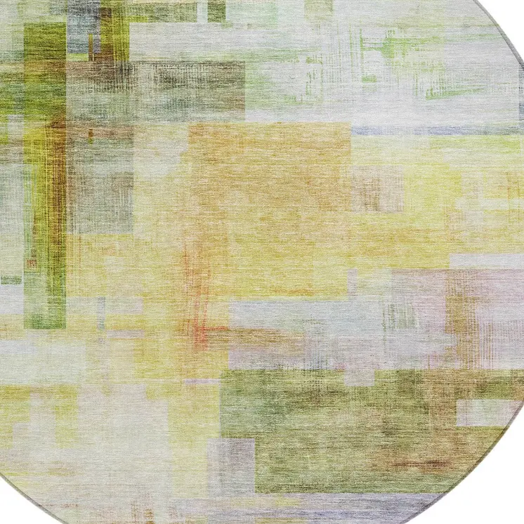 8' Green Yellow And Purple Round Abstract Washable Indoor Outdoor Area Rug