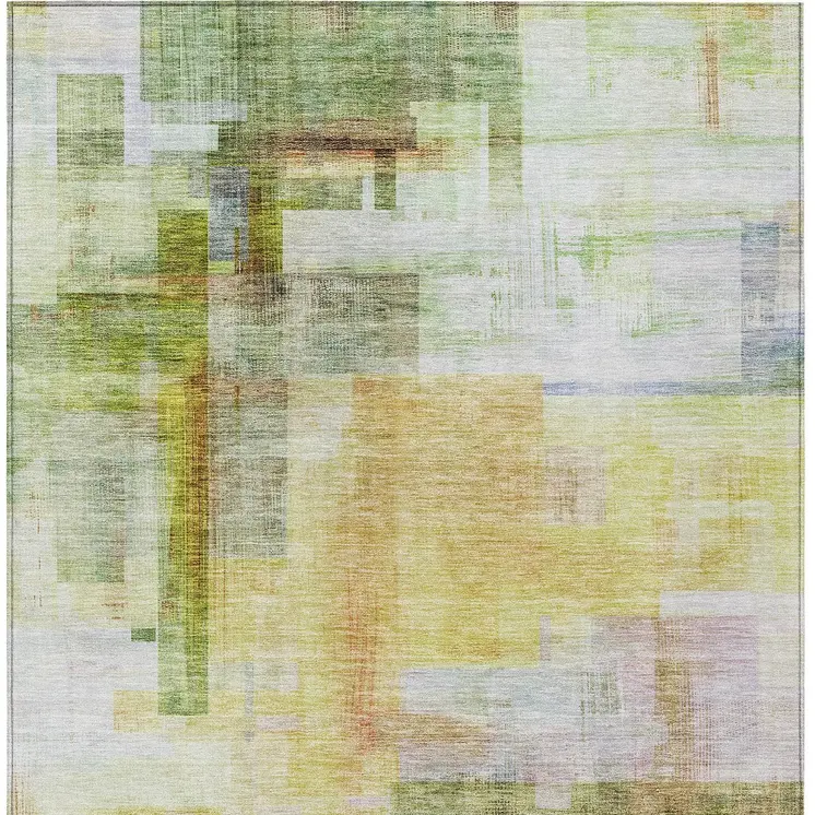 9' X 12' Green Yellow And Purple Abstract Washable Indoor Outdoor Area Rug