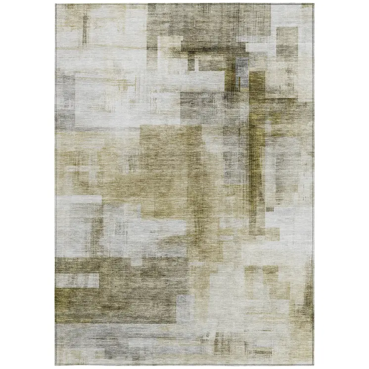 5' X 8' Taupe And Ivory Abstract Washable Indoor Outdoor Area Rug