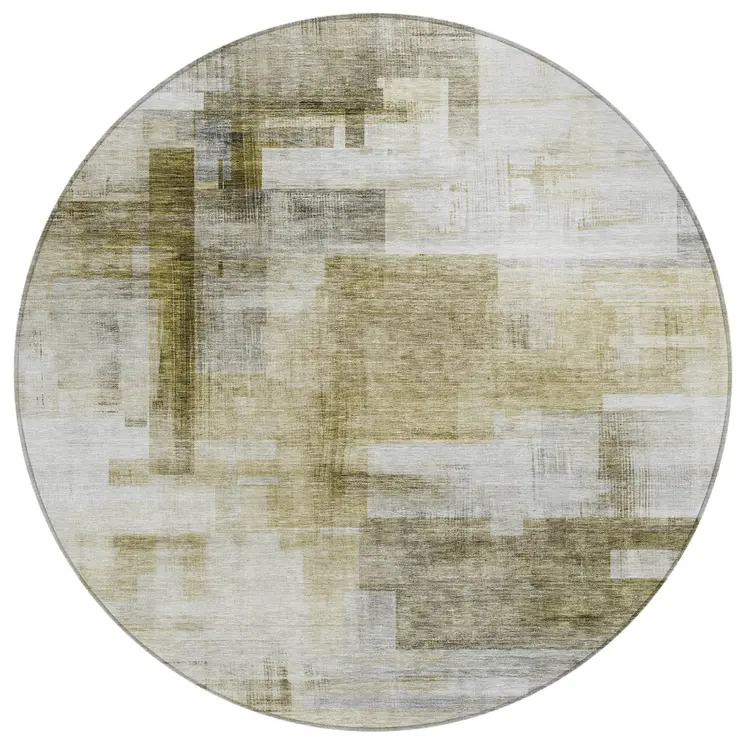 8' Taupe And Ivory Round Abstract Washable Indoor Outdoor Area Rug