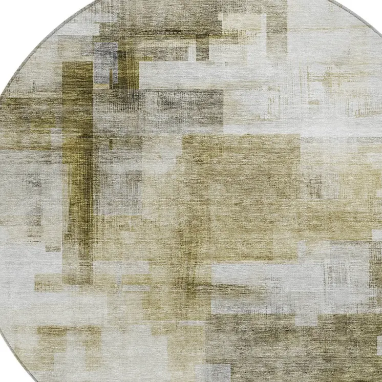 8' Taupe And Ivory Round Abstract Washable Indoor Outdoor Area Rug