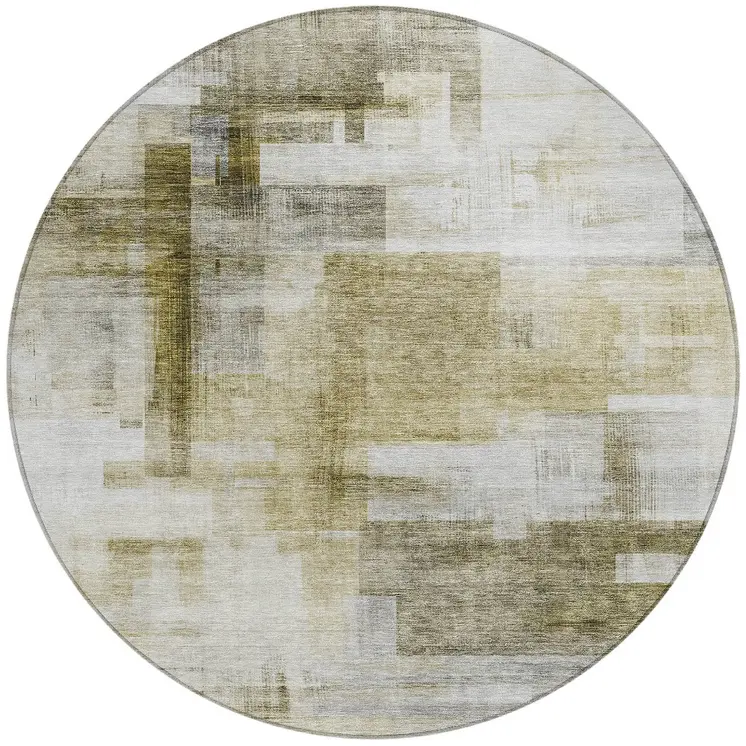 8' Taupe And Ivory Round Abstract Washable Indoor Outdoor Area Rug