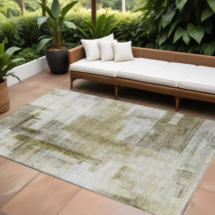 10' X 14' Taupe And Ivory Abstract Washable Indoor Outdoor Area Rug