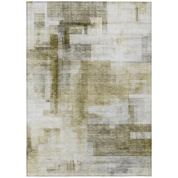 10' X 14' Taupe And Ivory Abstract Washable Indoor Outdoor Area Rug