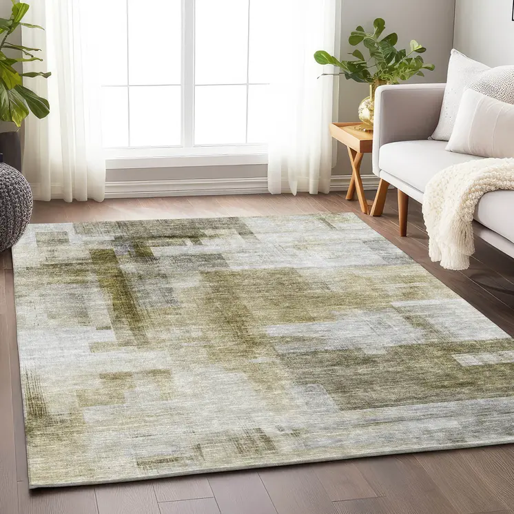 10' X 14' Taupe And Ivory Abstract Washable Indoor Outdoor Area Rug