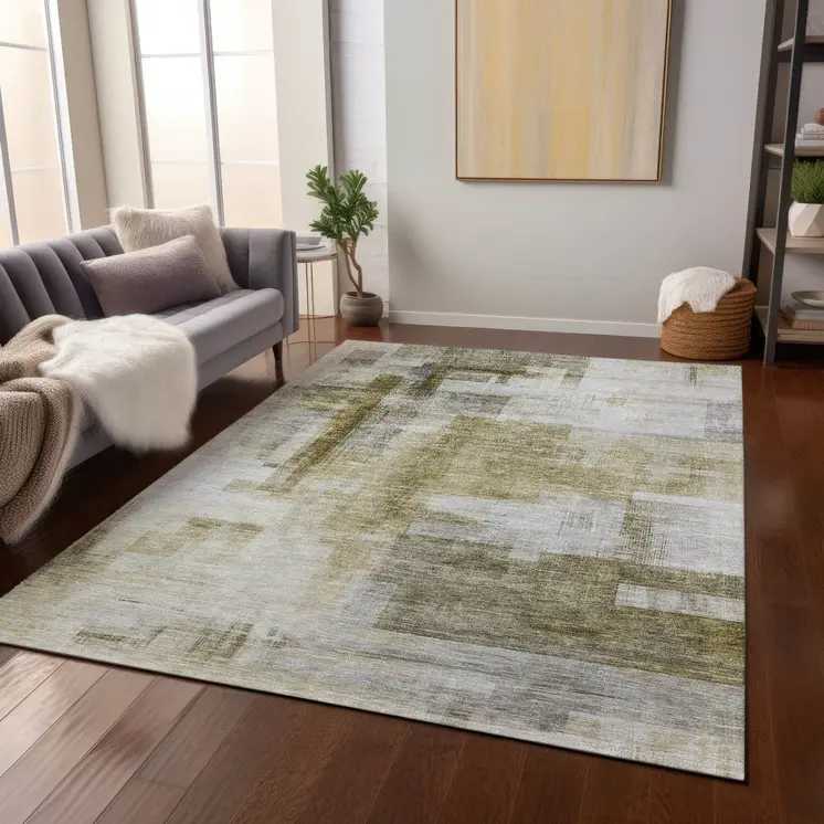 10' X 14' Taupe And Ivory Abstract Washable Indoor Outdoor Area Rug