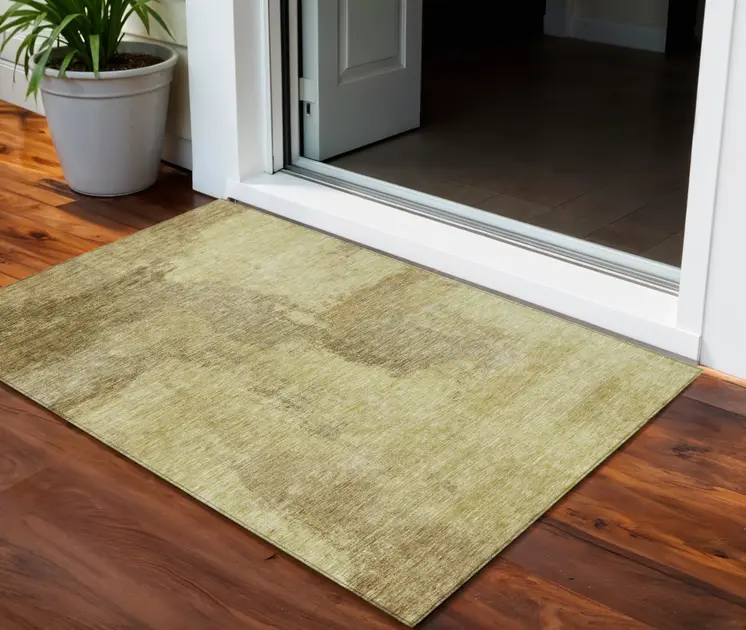 3' X 5' Brown And Light Yellow Abstract Washable Indoor Outdoor Area Rug