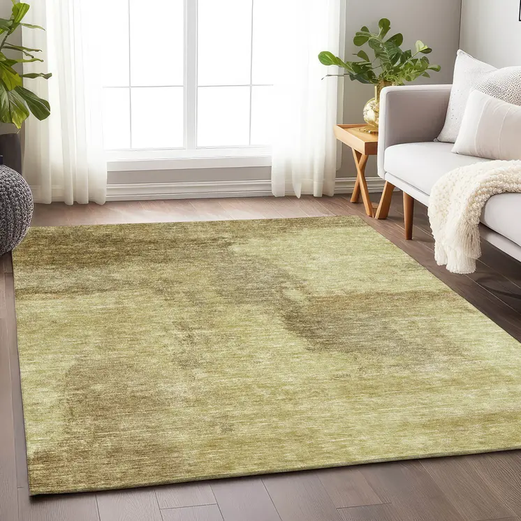 5' X 8' Brown And Light Yellow Abstract Washable Indoor Outdoor Area Rug