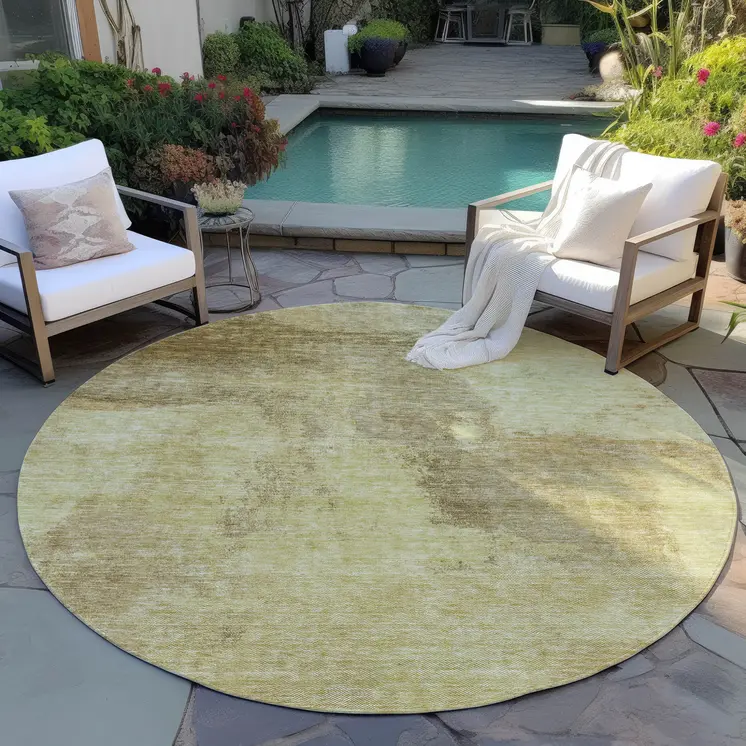8' Brown And Light Yellow Round Abstract Washable Indoor Outdoor Area Rug