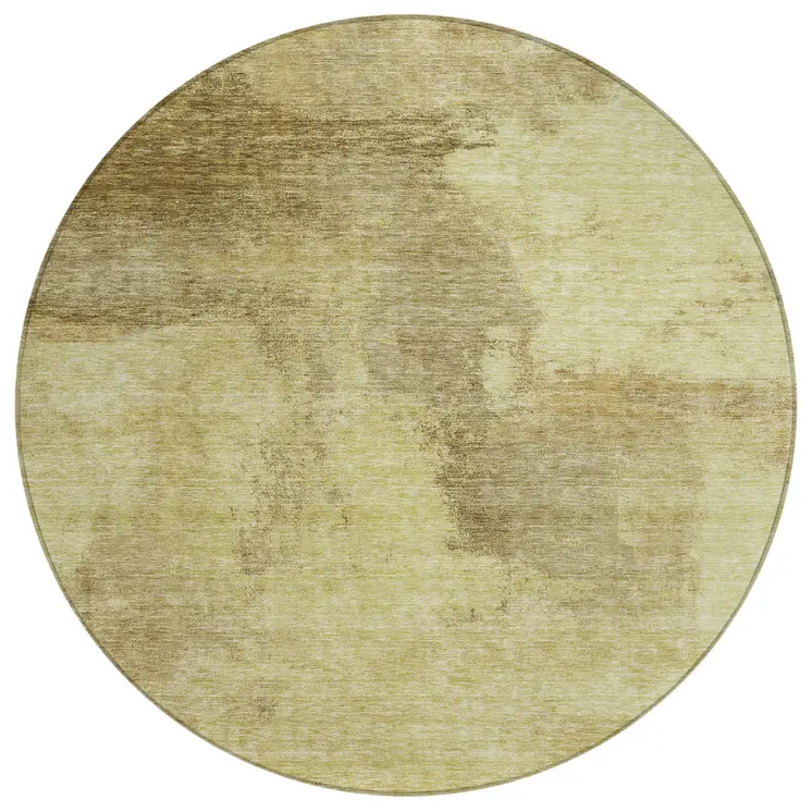 8' Brown And Light Yellow Round Abstract Washable Indoor Outdoor Area Rug