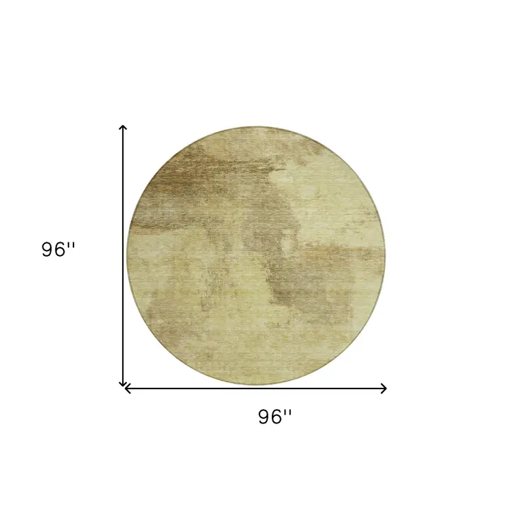 8' Brown And Light Yellow Round Abstract Washable Indoor Outdoor Area Rug