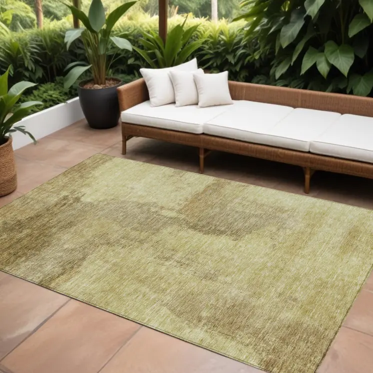 9' X 12' Brown And Light Yellow Abstract Washable Indoor Outdoor Area Rug