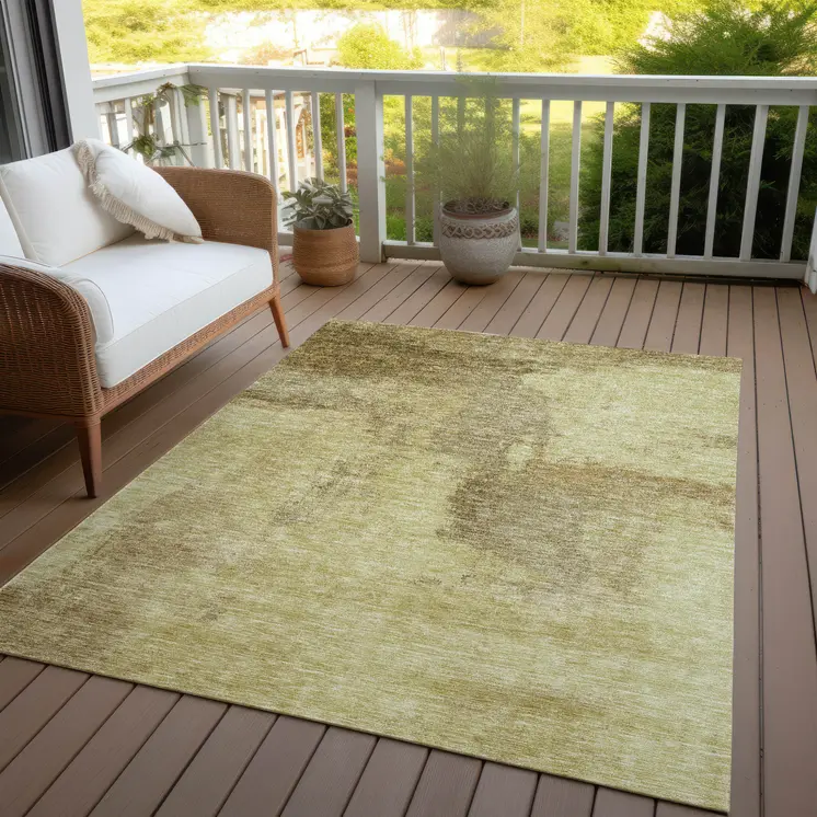 9' X 12' Brown And Light Yellow Abstract Washable Indoor Outdoor Area Rug