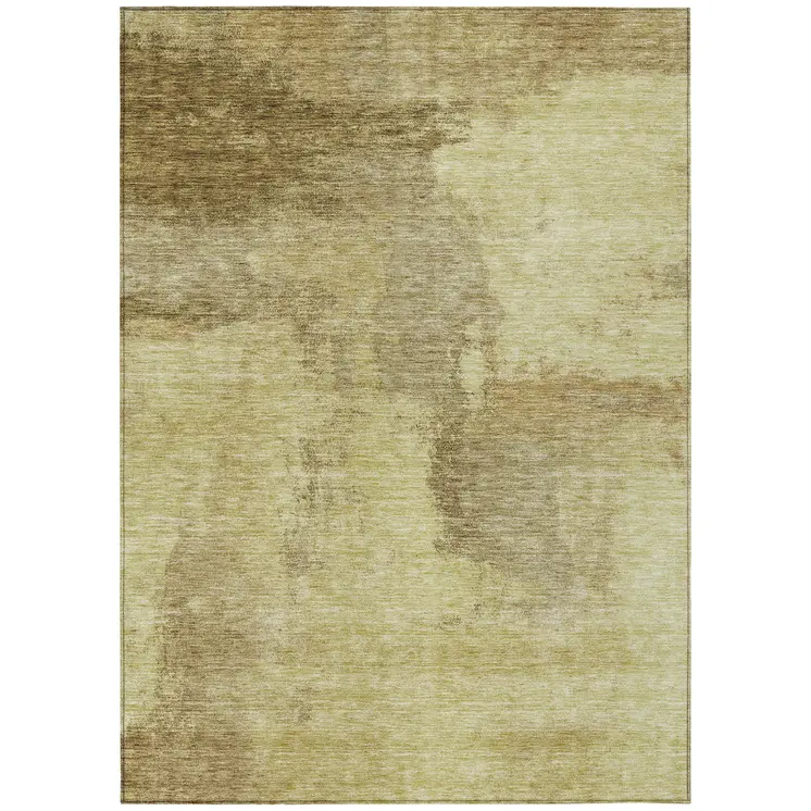 9' X 12' Brown And Light Yellow Abstract Washable Indoor Outdoor Area Rug