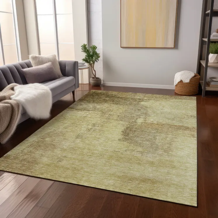 9' X 12' Brown And Light Yellow Abstract Washable Indoor Outdoor Area Rug