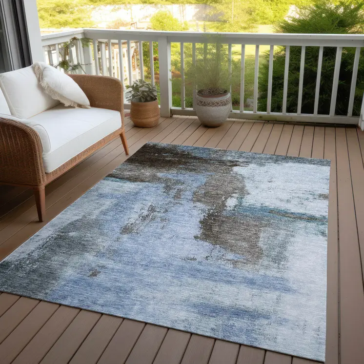 5' X 8' Blue Gray And Dark Brown Abstract Washable Indoor Outdoor Area Rug
