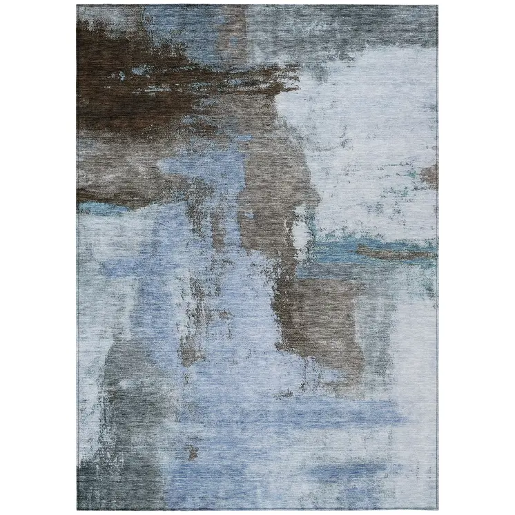 5' X 8' Blue Gray And Dark Brown Abstract Washable Indoor Outdoor Area Rug