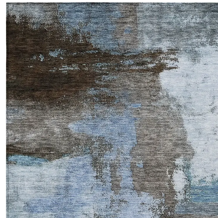5' X 8' Blue Gray And Dark Brown Abstract Washable Indoor Outdoor Area Rug