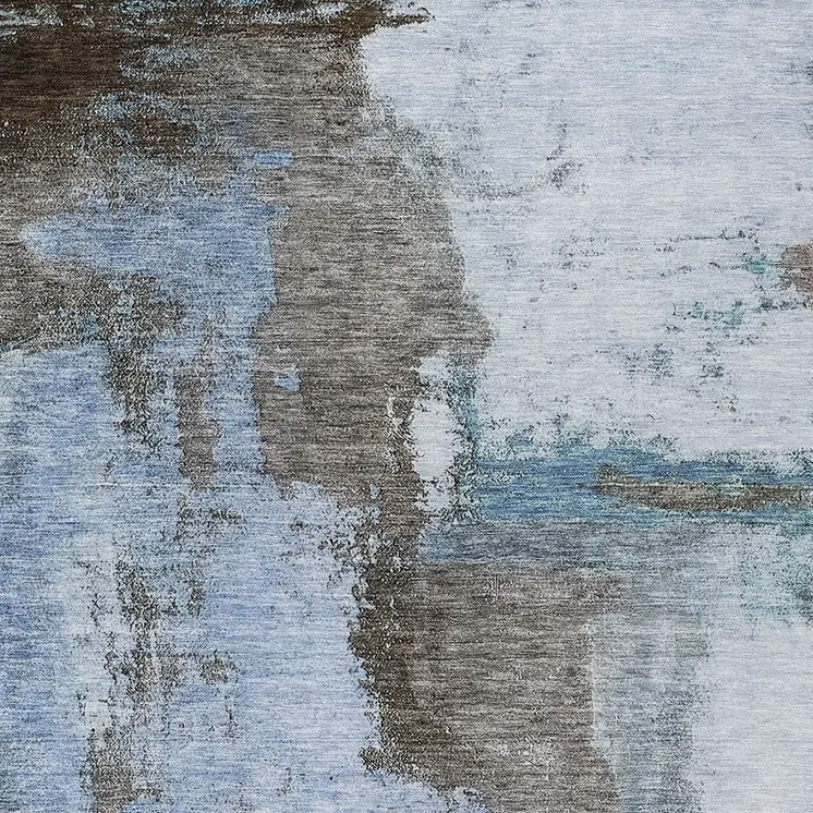 9' X 12' Blue Gray And Dark Brown Abstract Washable Indoor Outdoor Area Rug