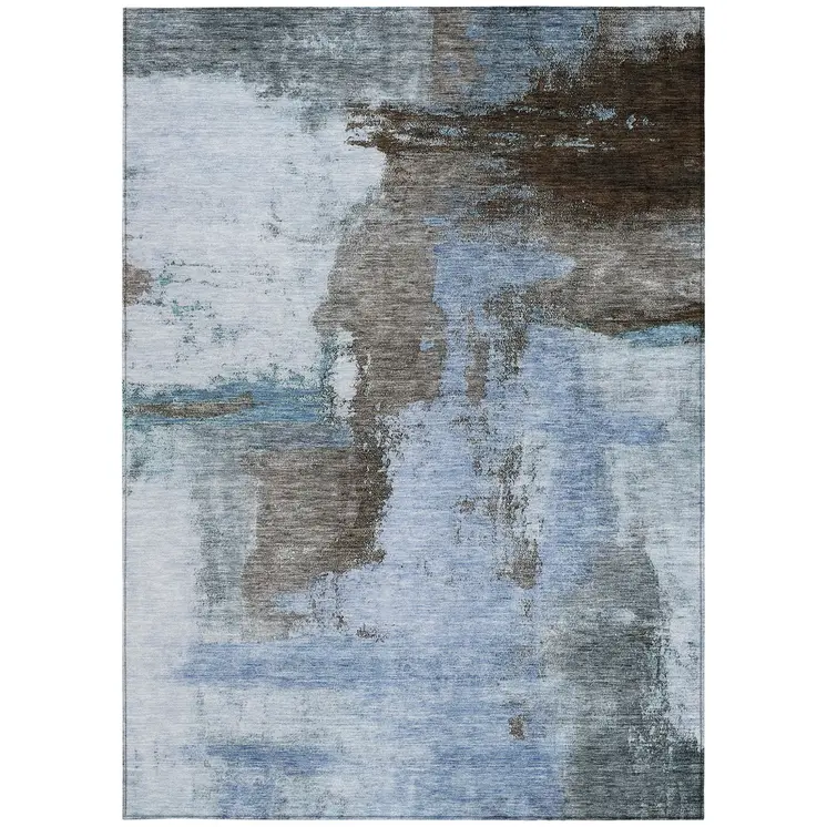 10' X 14' Blue Gray And Dark Brown Abstract Washable Indoor Outdoor Area Rug