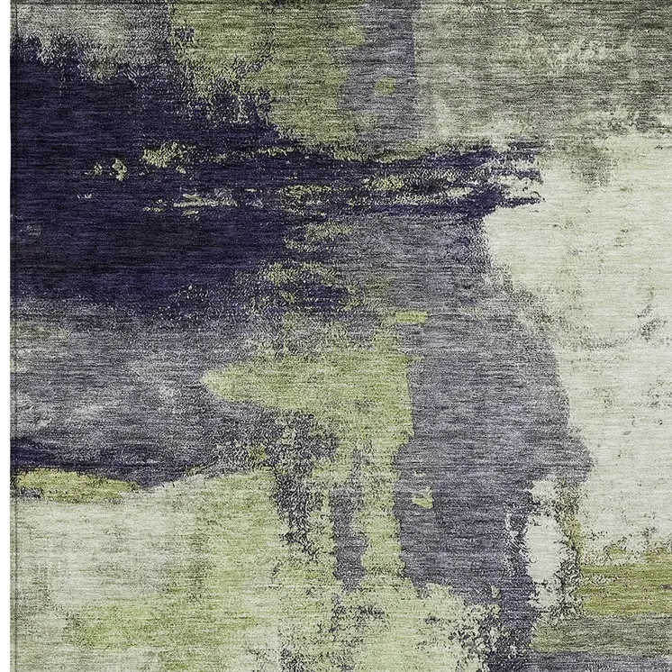 3' X 5' Fern Green Gray And Black Abstract Washable Indoor Outdoor Area Rug