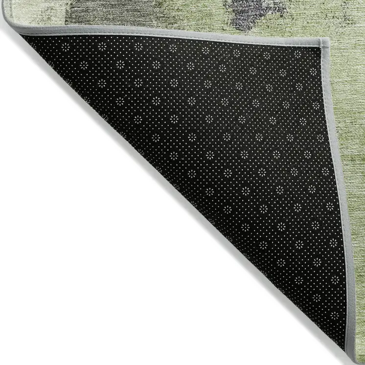 8' Fern Green Gray And Black Round Abstract Washable Indoor Outdoor Area Rug
