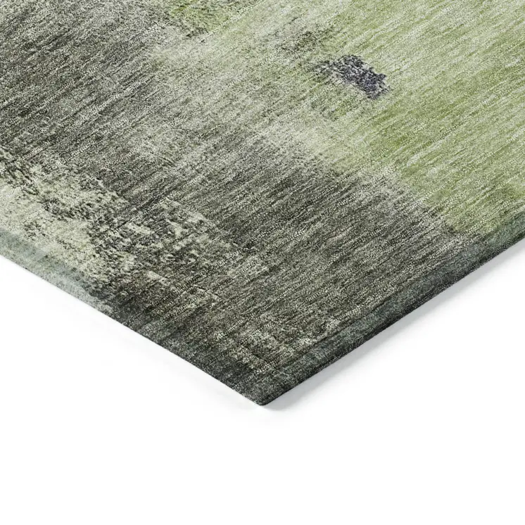 8' Fern Green Gray And Black Round Abstract Washable Indoor Outdoor Area Rug
