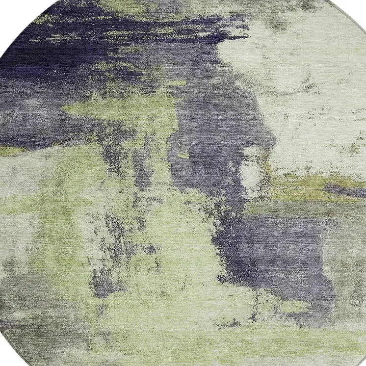 8' Fern Green Gray And Black Round Abstract Washable Indoor Outdoor Area Rug