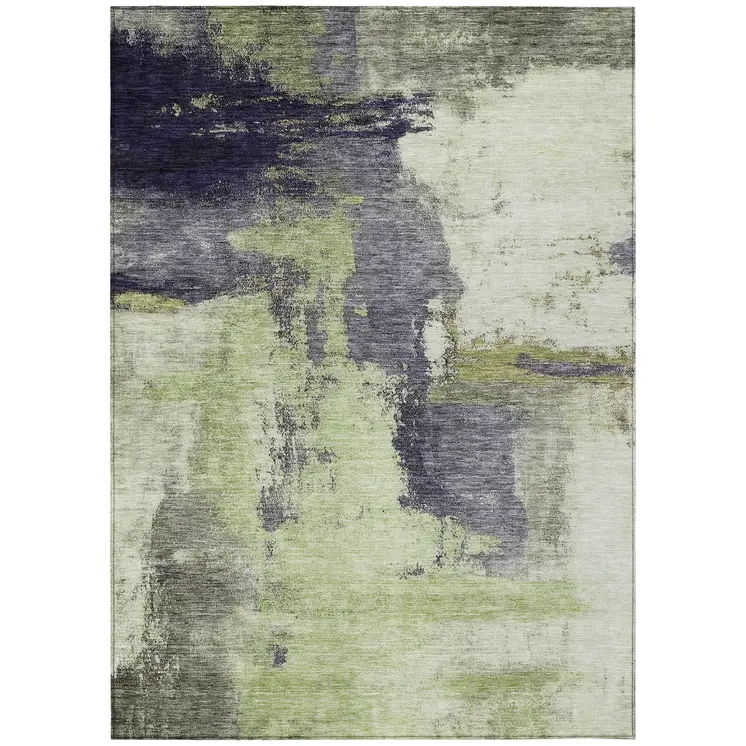 8' X 10' Fern Green Gray And Black Abstract Washable Indoor Outdoor Area Rug