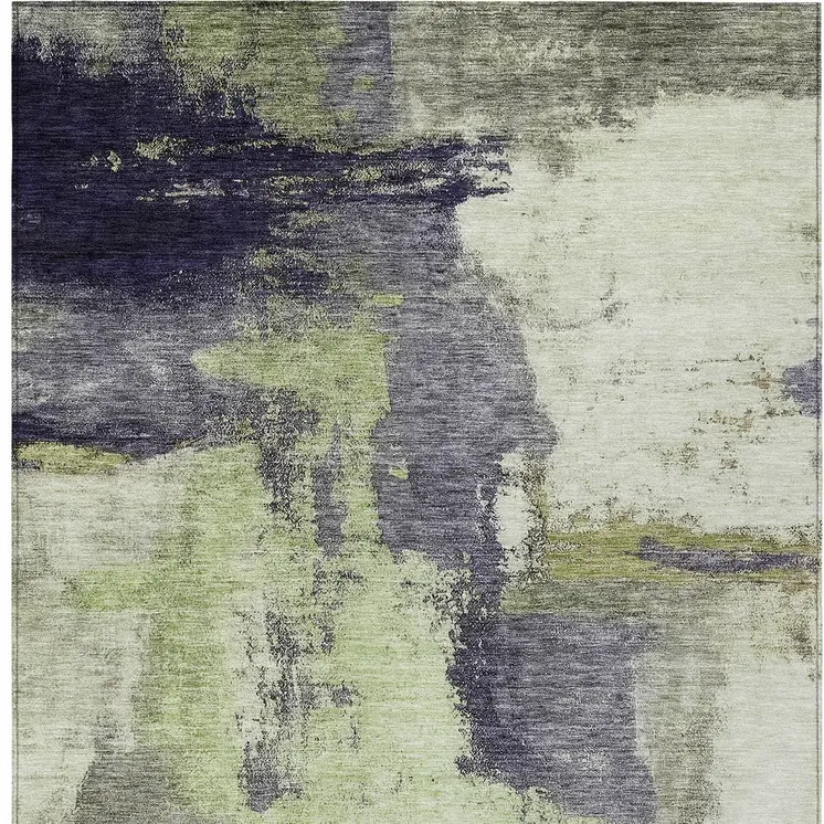 8' X 10' Fern Green Gray And Black Abstract Washable Indoor Outdoor Area Rug