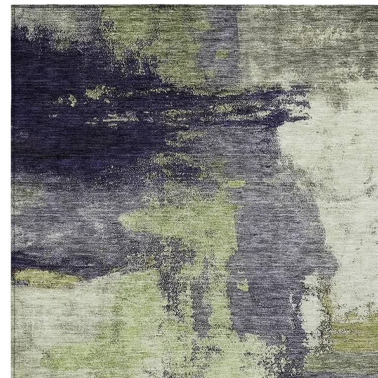 9' X 12' Fern Green Gray And Black Abstract Washable Indoor Outdoor Area Rug