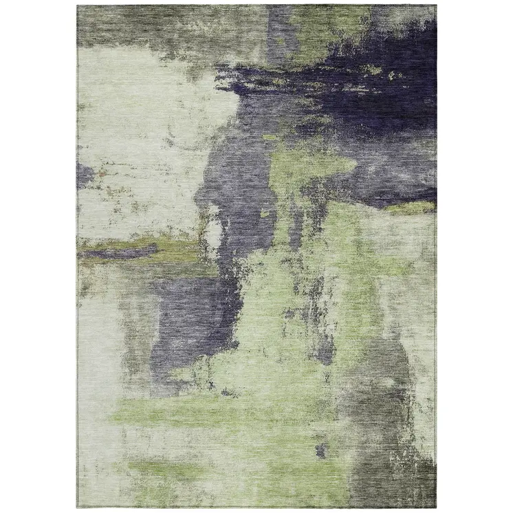10' X 14' Fern Green Gray And Black Abstract Washable Indoor Outdoor Area Rug