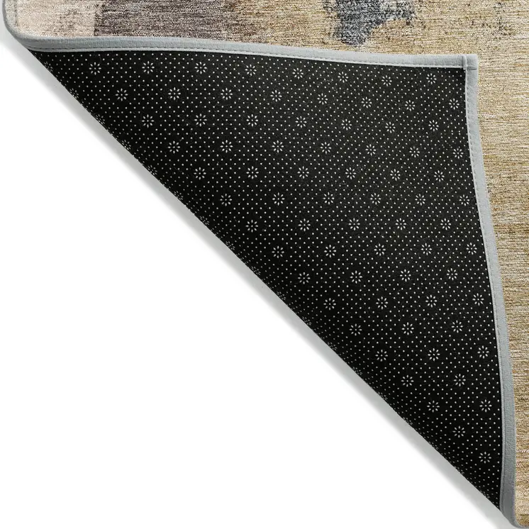 8' Gold Beige And Blue Round Abstract Washable Indoor Outdoor Area Rug