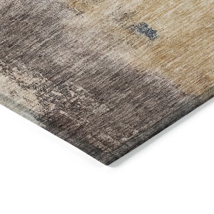 9' X 12' Gold Beige And Blue Abstract Washable Indoor Outdoor Area Rug