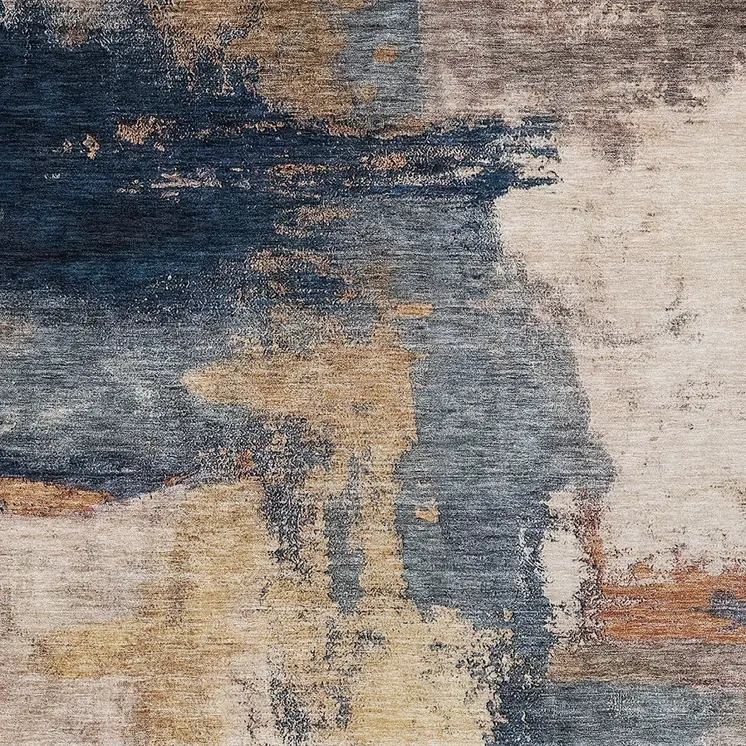 10' X 14' Gold Beige And Blue Abstract Washable Indoor Outdoor Area Rug
