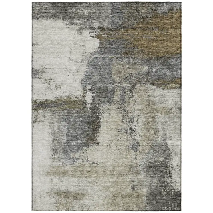 8' X 10' Gray Brown And Ivory Abstract Washable Indoor Outdoor Area Rug
